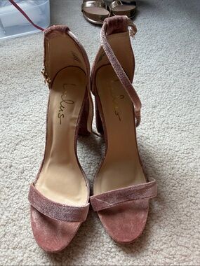 Lulu's Rose Velvet Open-Toe Ankle-Strap Heels